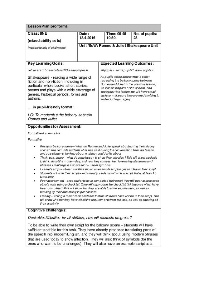 8NE Act Two Script 18.4.2016 Lesson plan