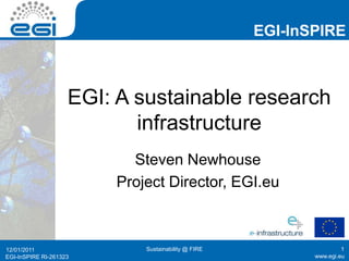 EGI: A sustainable research infrastructure Steven Newhouse Project Director, EGI.eu 15/12/2010 Sustainability @ FIRE  1 