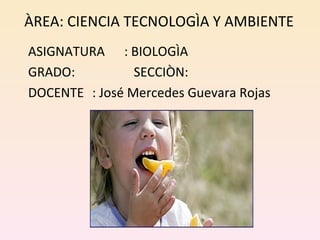ÀREA: CIENCIA TECNOLOGÌA Y AMBIENTE ASIGNATURA : BIOLOGÌA GRADO:   SECCIÒN: DOCENTE : José Mercedes Guevara Rojas 
