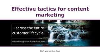 Effective tactics for content
marketing
…across the entire
customer lifecycle
Unify your content flows
noz.urbina@urbinaconsulting.com
 