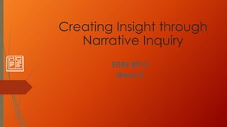 Creating Insight through
Narrative Inquiry
EDBE 8P15
Week 2
 