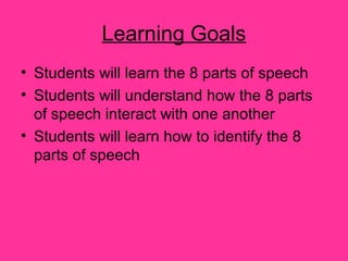 8 Parts of Speech | PPT