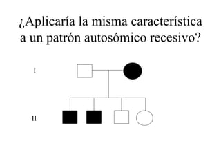¿Aplicaría la misma característica
a un patrón autosómico recesivo?
I
II
 