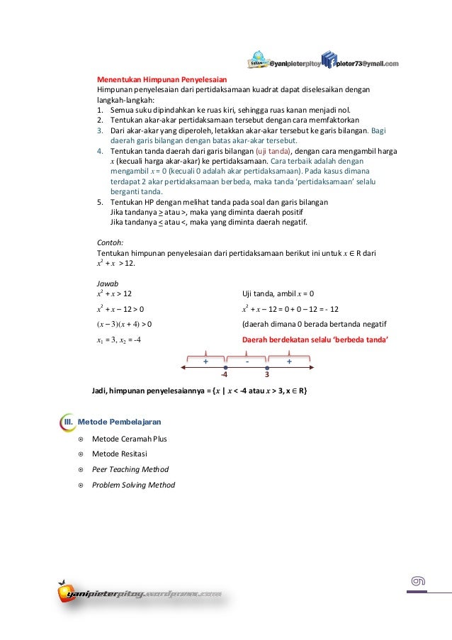 RPP: Persamaan dan Pertidaksamaan Kuadrat
