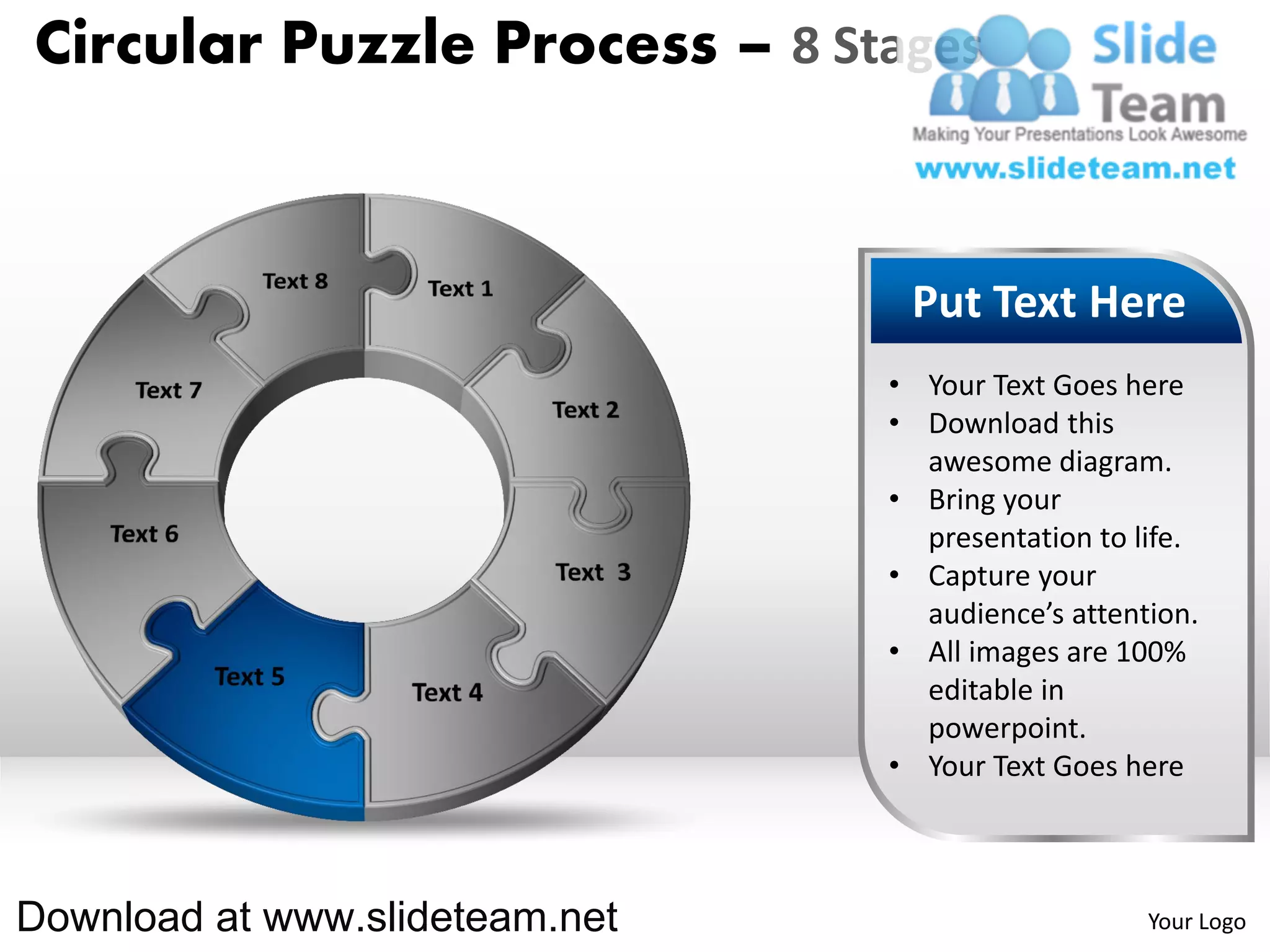 8 pieces pie chart circular puzzle with hole in center process ...