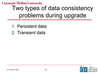 © Len Bass 2019 83
Two types of data consistency
problems during upgrade
1. Persistent data
2. Transient data
83
 