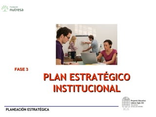 PLANEACIÓN ESTRATÉGICAPLANEACIÓN ESTRATÉGICA
PLAN ESTRATÉGICOPLAN ESTRATÉGICO
INSTITUCIONALINSTITUCIONAL
FASE 3FASE 3
 