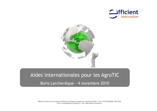 Aides internationales pour les AgroTIC
       Boris Larchevêque – 4 novembre 2010



       /             d            ^        E    
                           ^
 