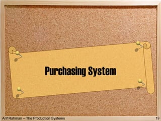 Arif Rahman – The Production Systems
Purchasing System
19
 