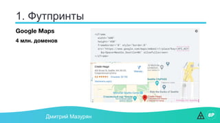 1. Футпринты
Дмитрий Мазурян
Google Maps
4 млн. доменов
 
