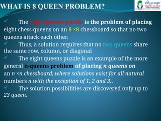 8 Queens problem.pptx for design analysi | PPTX