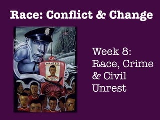 Race: Conﬂict & Change


            Week 8:
            Race, Crime
            & Civil
            Unrest
 