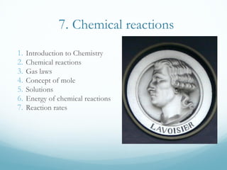 7. Chemical reactions
1. Introduction to Chemistry
2. Chemical reactions
3. Gas laws
4. Concept of mole
5. Solutions
6. Energy of chemical reactions
7. Reaction rates
 