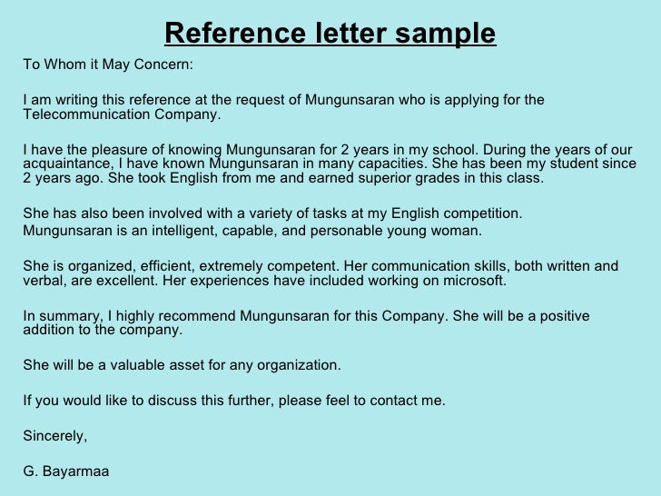 To Whom It May Concern Reference Letter Student To Whom It May Concern Reference Letter Student