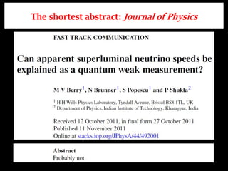 The shortest abstract: Journal of Physics
 