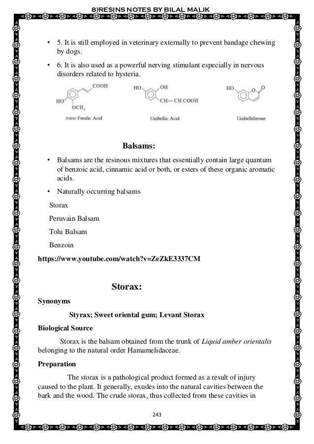 8 resins pharmacognosy notess
