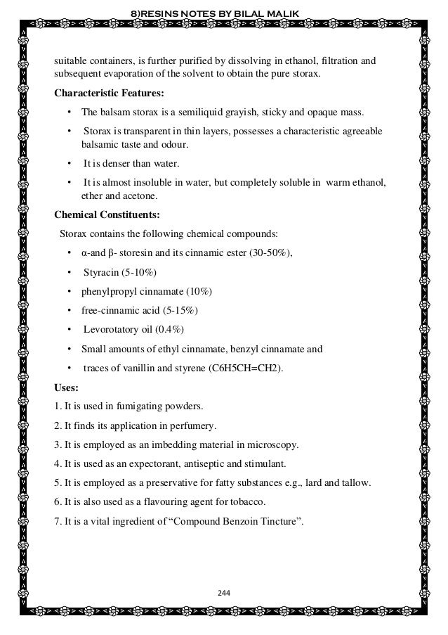 8 resins pharmacognosy notess