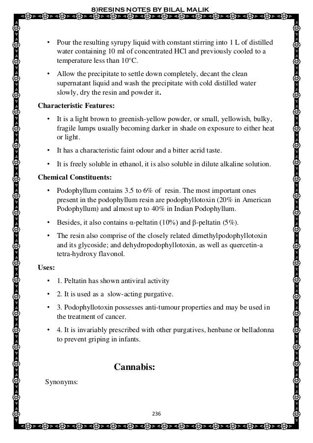 8 resins pharmacognosy notess