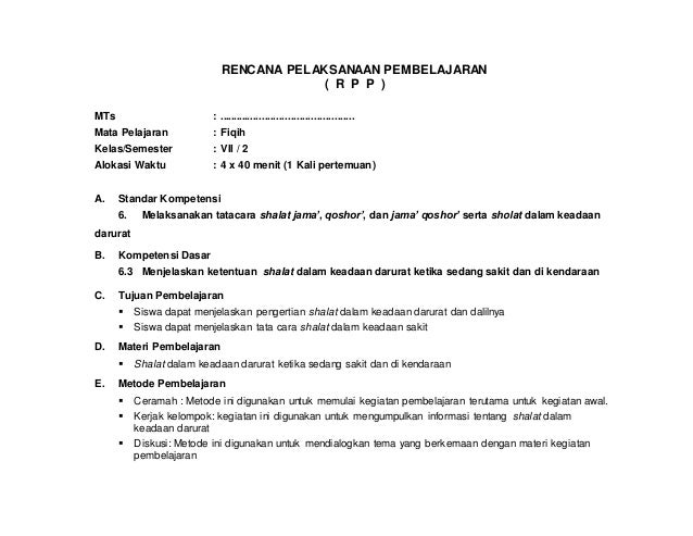 8) rpp fiqh kelas vii shalat jama, qosar