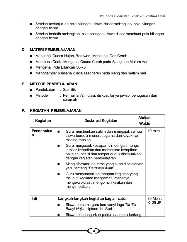 8 Rpp Sd Kelas 1 Semester 2 Peristiwa Alam