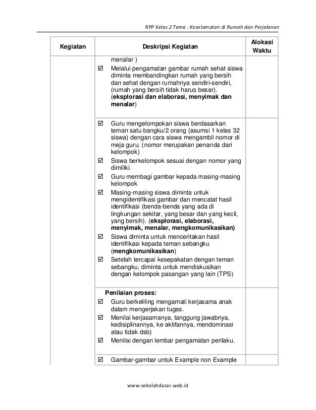 [8] rpp sd kelas 2 semester 2 keselamatan di rumah dan 