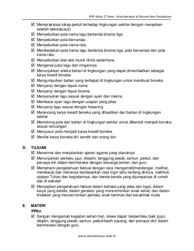 [8] rpp sd kelas 2 semester 2 keselamatan di rumah dan 