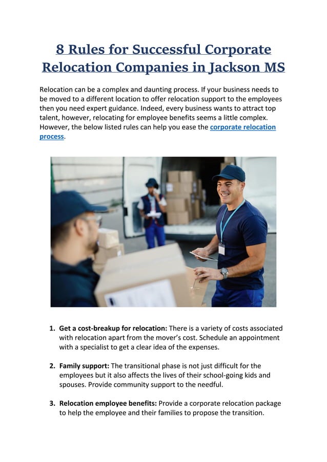 8 Rules for Successful Corporate Relocation Companies in Jackson MS