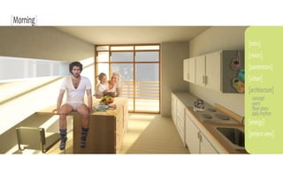 [Morning]

            [intro]
            [vision]
            [parameters]
            [urban]
            [architecture]
             concept
             users
             floor plans
             daily rhythm
            [energy]
            [project view]
 