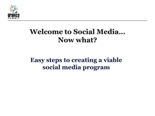 Welcome to Social Media…Now what? Easy steps to creating a viable social media program 