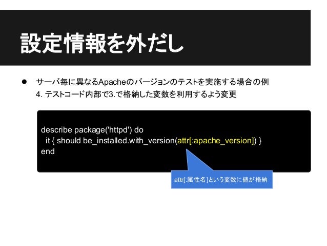 Serverspecでサーバ環境のテストを書いてみよう Serverspecでサーバ環境のテストを書いてみよう