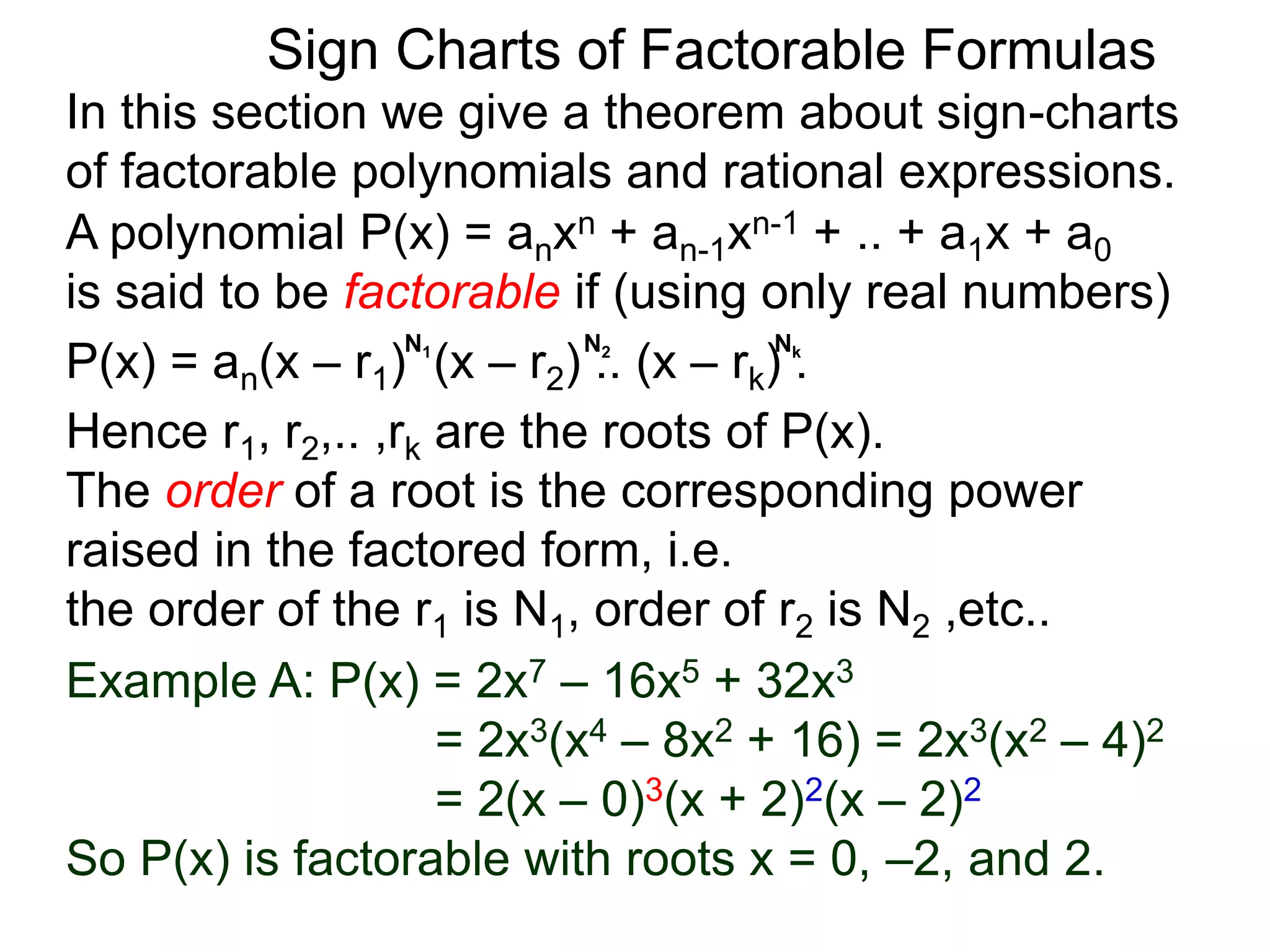 Factored Form Rational Functions 8 sign charts of factorable formulas y | PPTX