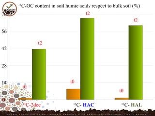 0
14
28
42
56
70
13
C-2dec 13
C- HAC 13
C- HAL
t0
t2
t0
t2
t0
t2
13
C-OC content in soil humic acids respect to bulk soil (%)
 