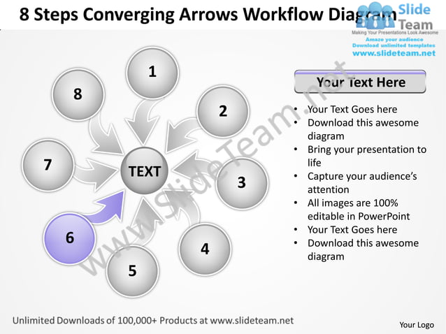 8 steps converging arrows workflow diagram chart software power point ...