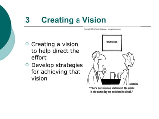 3 Creating a Vision Creating a vision to help direct the effort Develop strategies for achieving that vision 