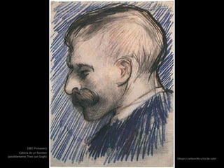 1887 Primavera
Cabeza de un hombre
(posiblemente Theo van Gogh)
Dibujo a carboncillo y tiza de color
 