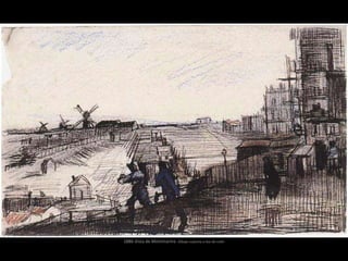 1886 Vista de Montmartre. Dibujo a pluma y tiza de color
 