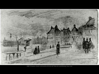 1886 Primavera. Gente caminando enfrente del Palais du Luxembourg. Dibujo a lápiz
 