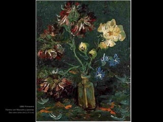 1886 Primavera
Florero con Myosotis y peonías
Óleo sobre cartón (34.5 x 27.5 cm)
 