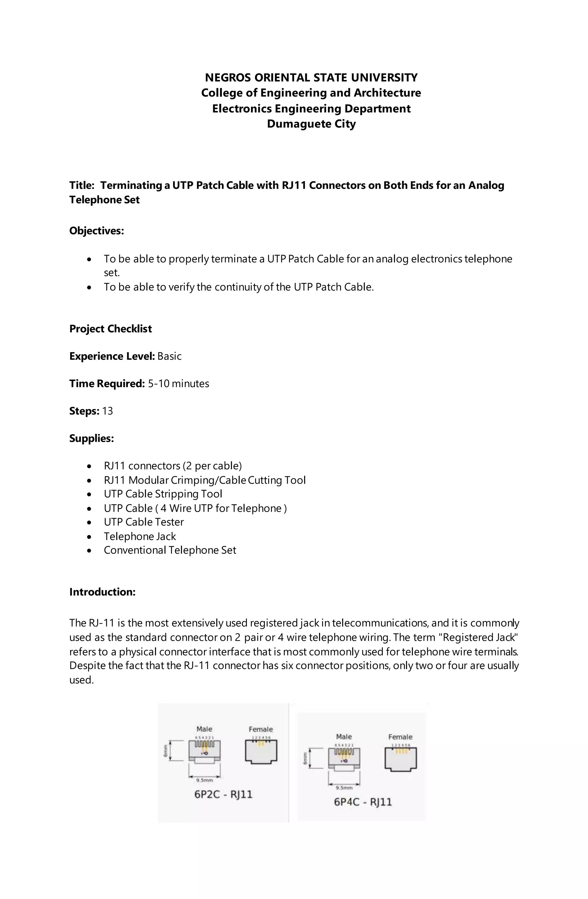 Terminate Rj12 Terminating RJ11 Connector | DOCX