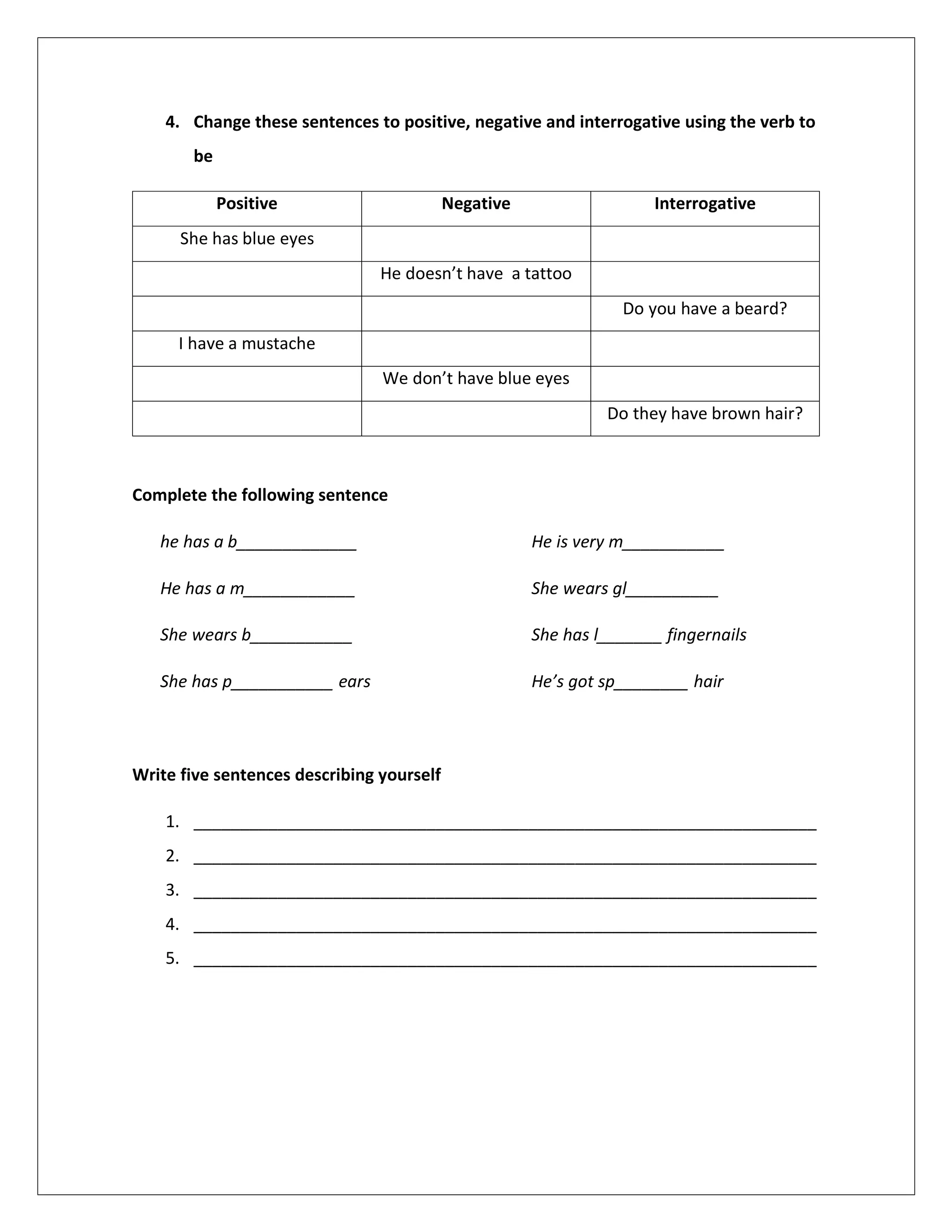 Description of People's Physical Appearance | PDF