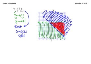 Lesson 6­8.notebook

November 25, 2013

B) y  <  3
x + y >  1

Y

X

 
