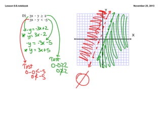 Lesson 6­8.notebook

November 25, 2013

Y
D)

3x  ­  y  >  2
3x  ­  y  <  ­5

X

 