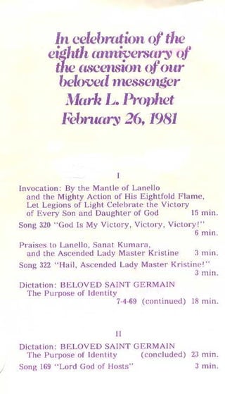The Summit Lighthouse: 8th ascension anniversary of mark prophet album cover