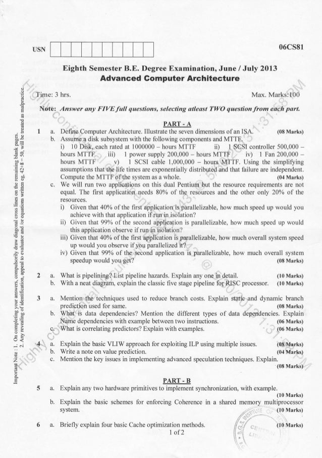 Architecture Design Question Paper 8th semester computer science (2013-june) question papers Architecture Design Question Paper 8th semester computer science (2013-june) question papers