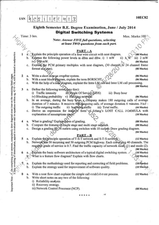 8th semester VTU Electronics and Communication Engineering  till jan 2018