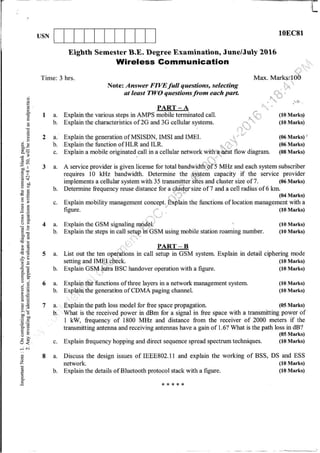 8th semester VTU Electronics and Communication Engineering  till jan 2018