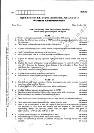 8th semester VTU Electronics and Communication Engineering  till jan 2018