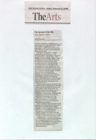 8th Feb the Irish Times review of "The Backside of the Bills"  by Sara Keating 
