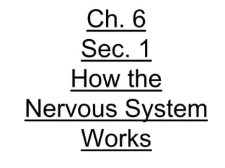 Ch. 6
    Sec. 1
   How the
Nervous System
    Works
 