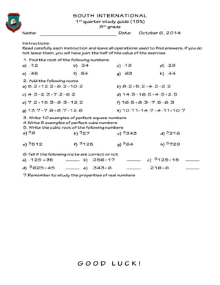 8th grade 1st partial study guide 2014 | PDF
